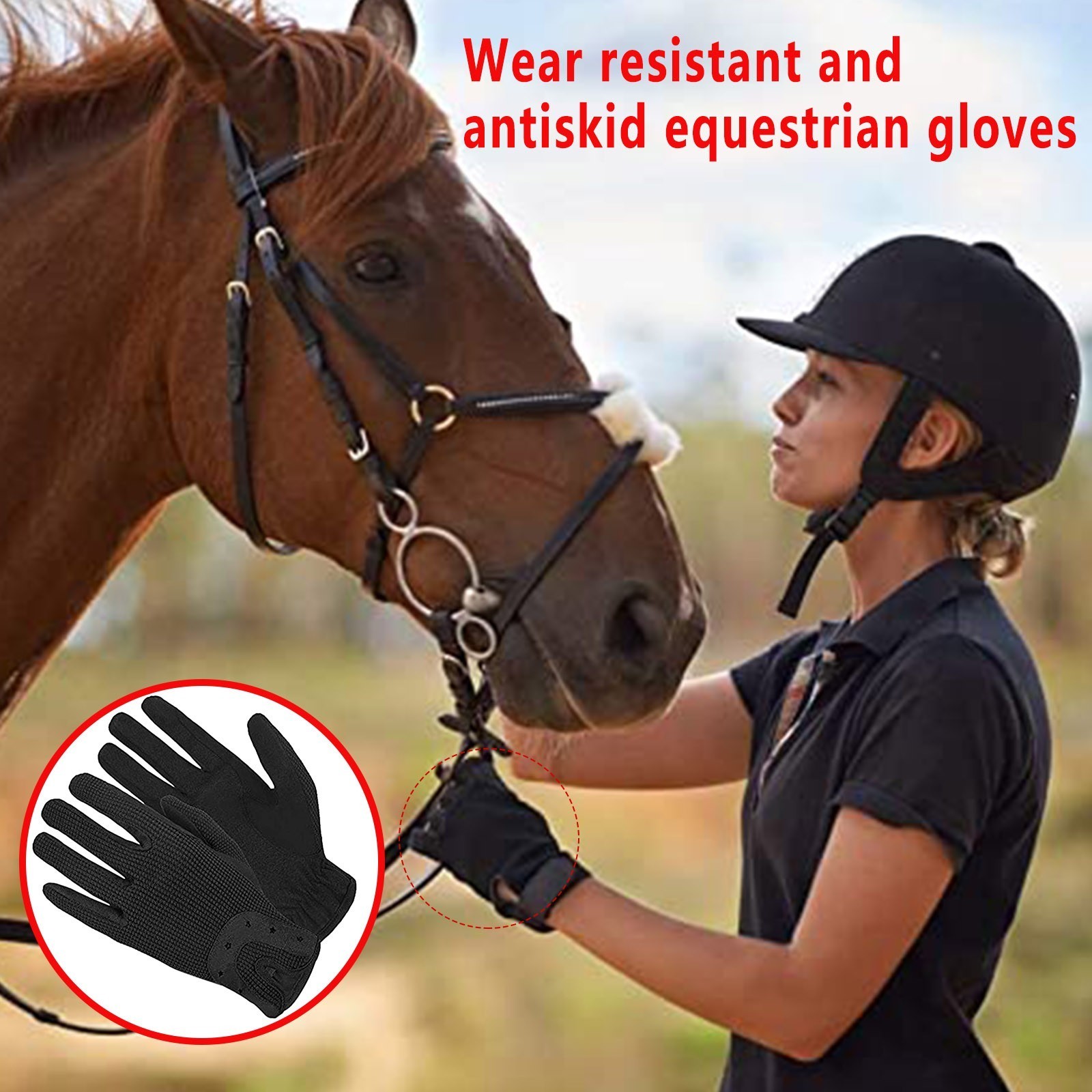 Professional Horse Riding Gloves Horseback Cotton Fabric Leather Sports Baseball Equestrian Glove