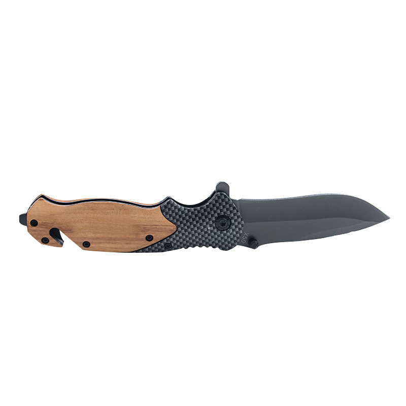 Hot Selling Manufacturer custom titanium plated carbon fiber steel outdoor wooden handle survival folding knife