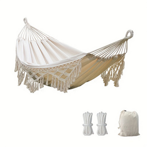 Brazilian Macrame Fringe 2 Person Double Deluxe Hammock Swing Net Chair For Beach, Yard, Bedroom, Patio, Porch, Indoor, Outdoor