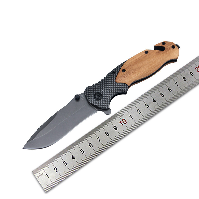 Hot Selling Manufacturer custom titanium plated carbon fiber steel outdoor wooden handle survival folding knife