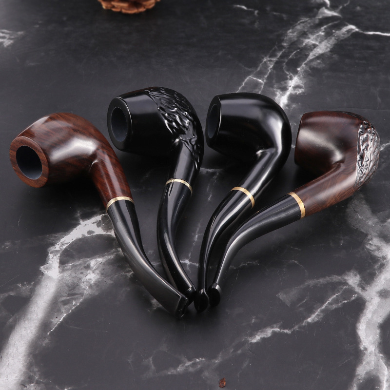 Men's Tobacco Briar Pipes Handmade Bent Sandalwood Ebony Wood Smoking Pipe