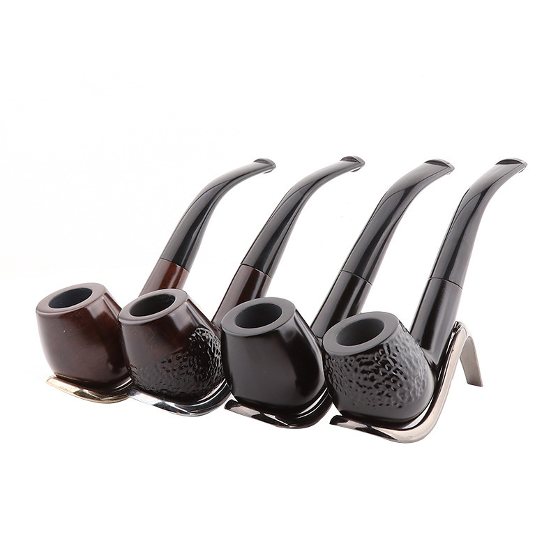 Traditional Style Durable Bent Round Ebony Nature Wood Handmade Tobacco Cigarettes Cigar Smoking Pipe