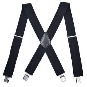 5cm/2 Inch Wide X Back 4 Strong Clips Adjustable Elastic Trouser Braces Straps Heavy Duty Big Size Work Suspenders for Men