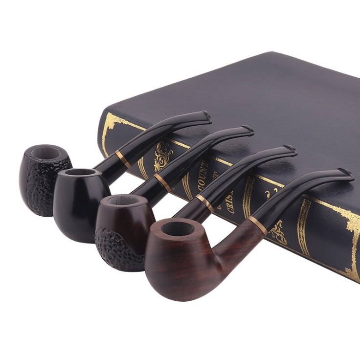 Traditional Style Durable Bent Round Ebony Nature Wood Handmade Tobacco Cigarettes Cigar Smoking Pipe