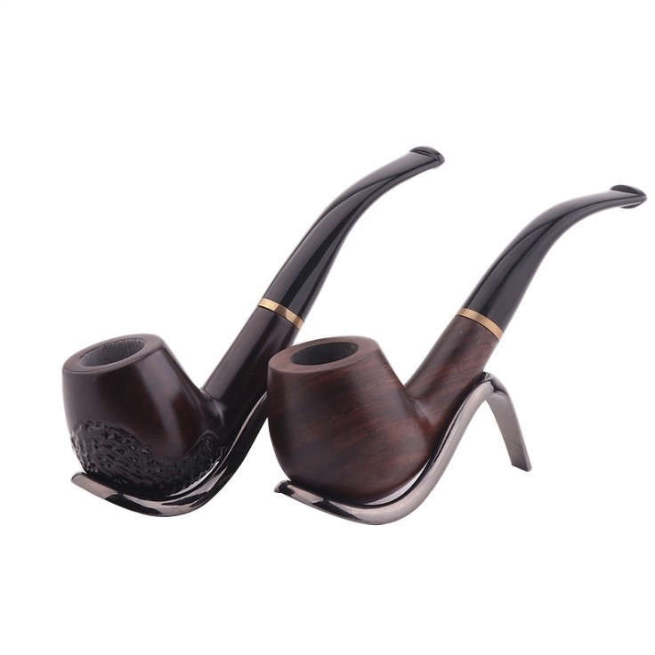 Traditional Style Durable Bent Round Ebony Nature Wood Handmade Tobacco Cigarettes Cigar Smoking Pipe