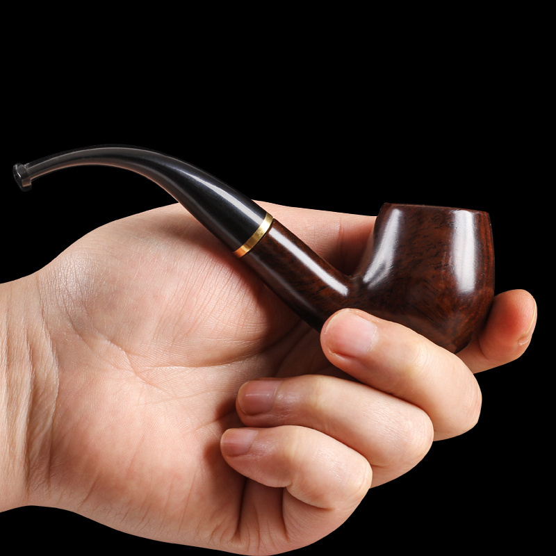 Men's Tobacco Briar Pipes Handmade Bent Sandalwood Ebony Wood Smoking Pipe