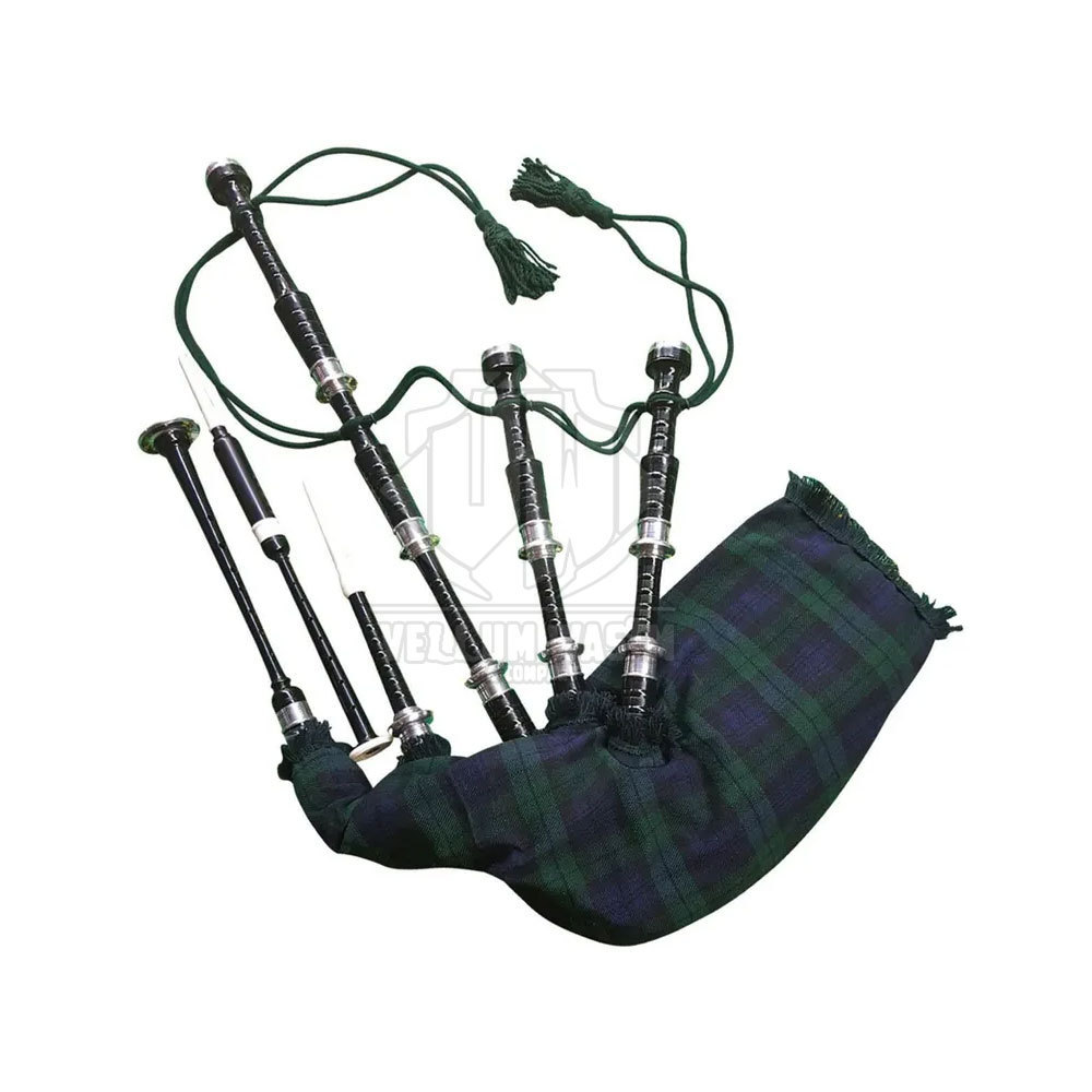 Black Wooden Pride Of Scotland Tartan Bagpipe Marching Band Bagpipes At Wholesale Price Custom Made Black Kilt Bagpipes For Sale