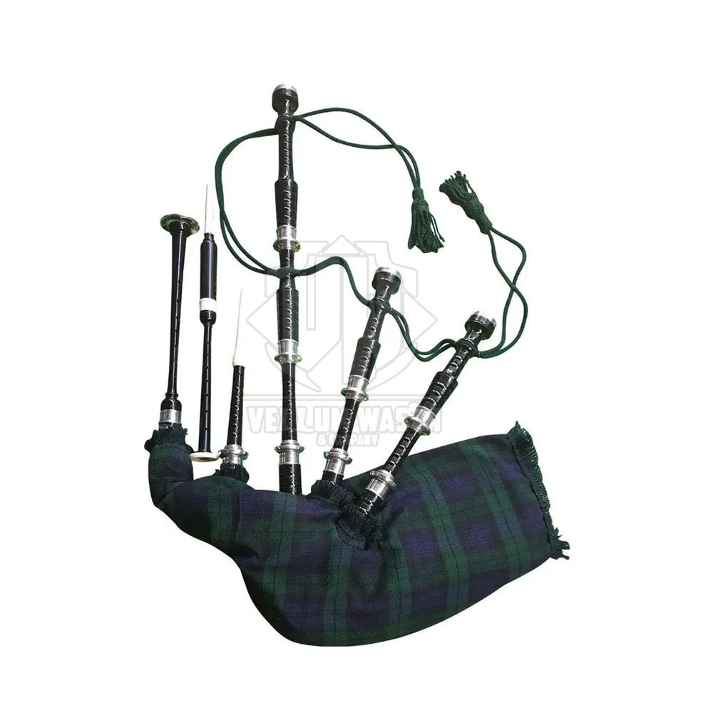 Black Wooden Pride Of Scotland Tartan Bagpipe Marching Band Bagpipes At Wholesale Price Custom Made Black Kilt Bagpipes For Sale