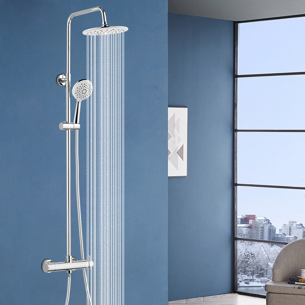 Chromed Wall Mounting Stainless Steel Adjustable Riser Rail Shower Column Kit With Shower Heads