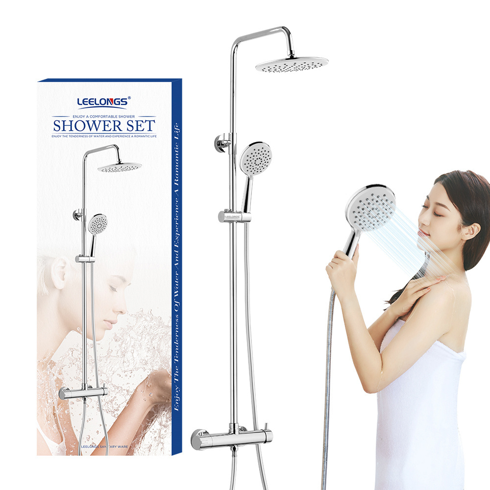 Chromed Wall Mounting Stainless Steel Adjustable Riser Rail Shower Column Kit With Shower Heads