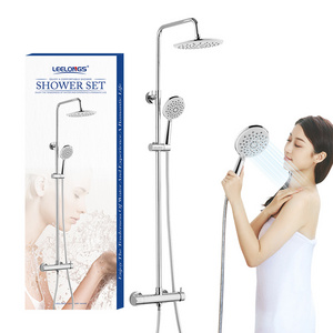 Chromed Wall Mounting Stainless Steel Adjustable Riser Rail Shower Column Kit With Shower Heads