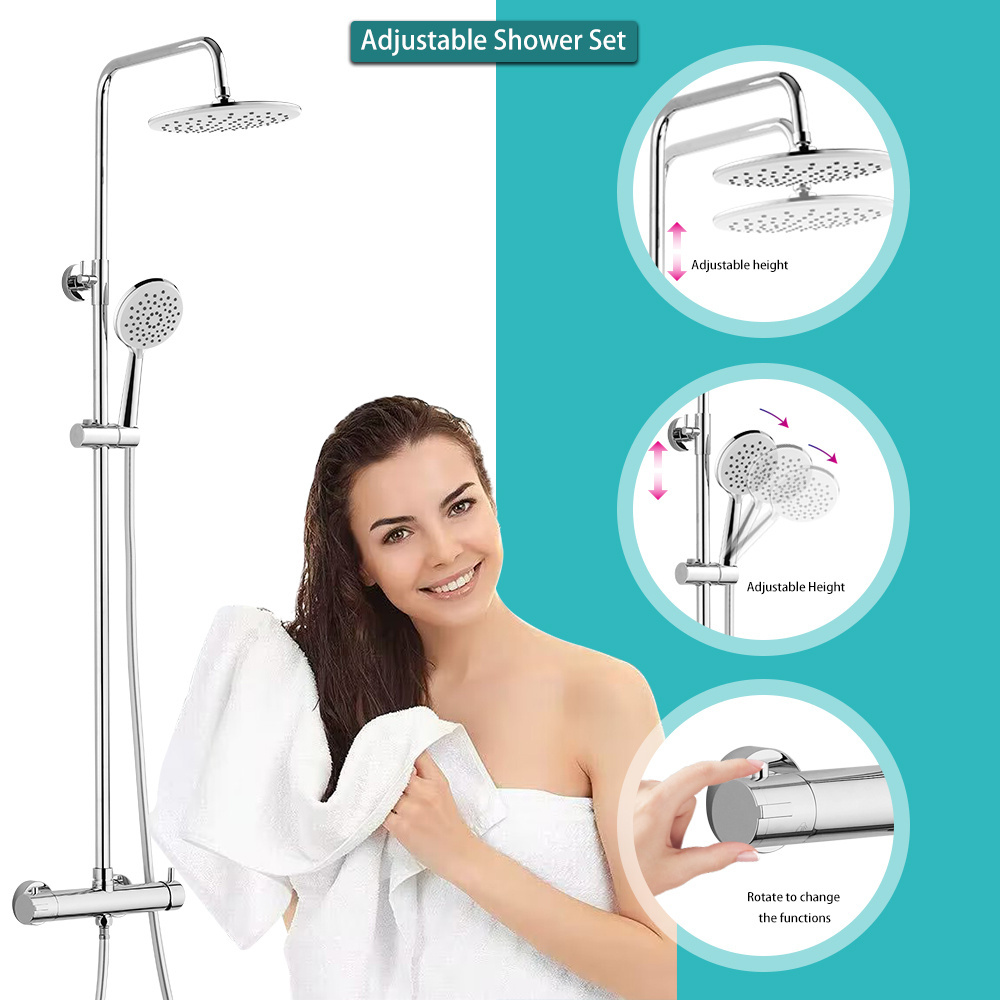 Chromed Wall Mounting Stainless Steel Adjustable Riser Rail Shower Column Kit With Shower Heads