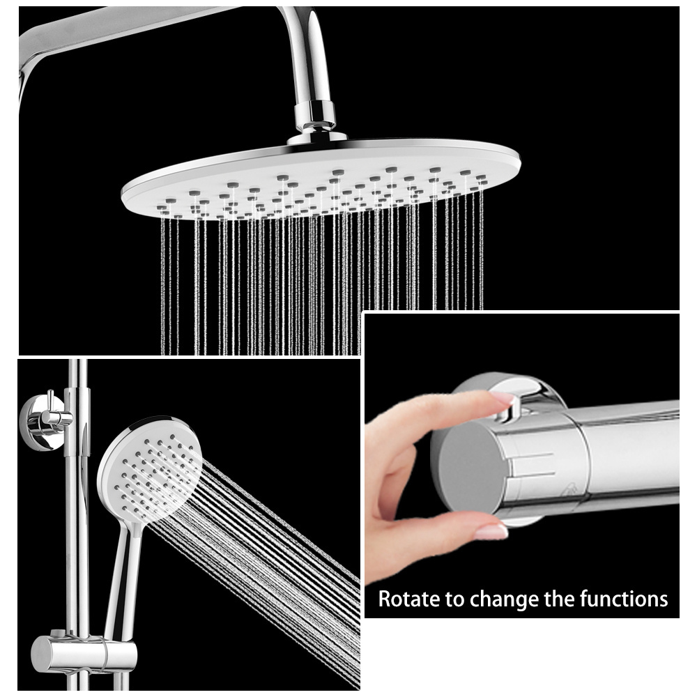 Chromed Wall Mounting Stainless Steel Adjustable Riser Rail Shower Column Kit With Shower Heads