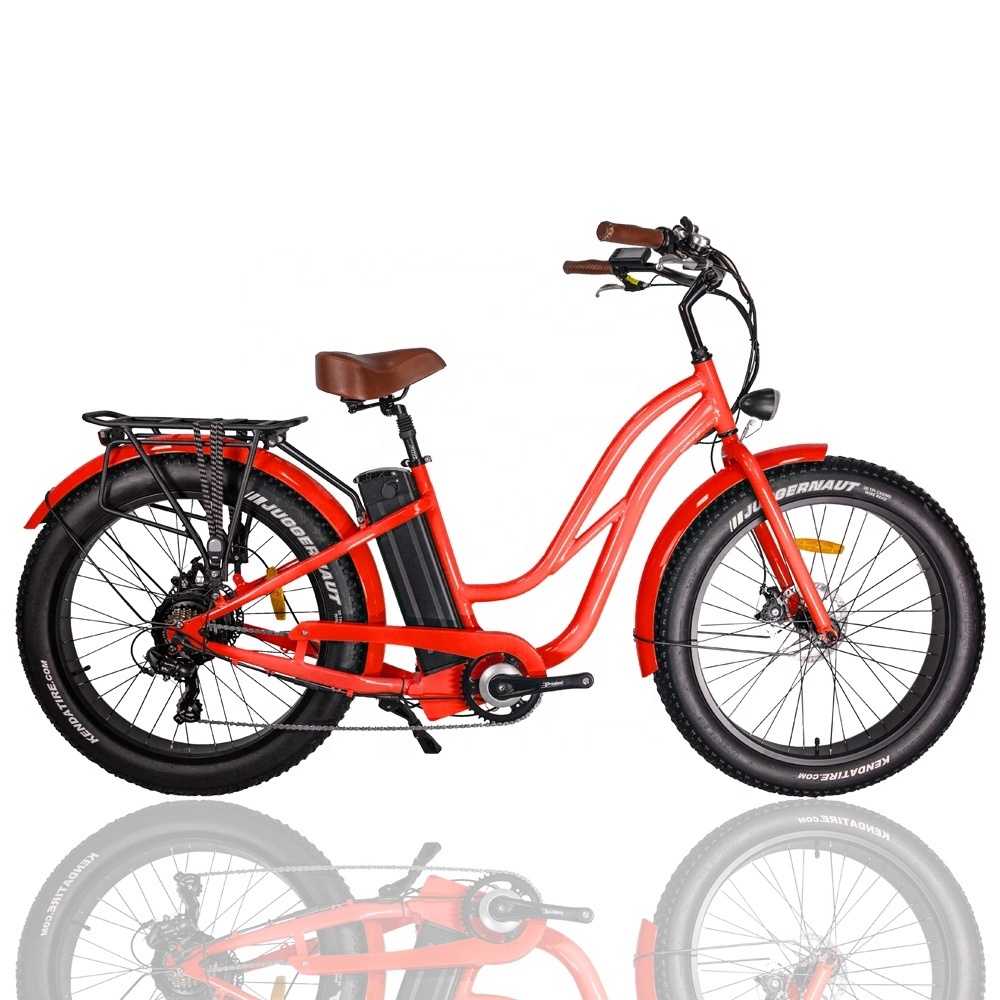 2024 City EBike 750W Rear Motor 26 inch * 4.0 Fat Tire Bicycle Step Through Beach Cruiser Electric Bike