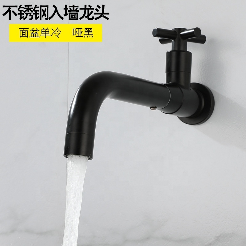 stainless steel 304 wall faucet bathroom concealed modern single hole wall mounted golden single cold water faucet