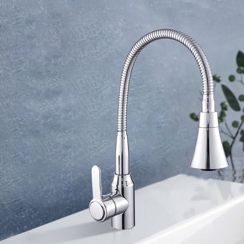 Single hole kitchen faucet stainless steel kitchen tap deck mounted durable kitchen sink tap with dual function sprayer