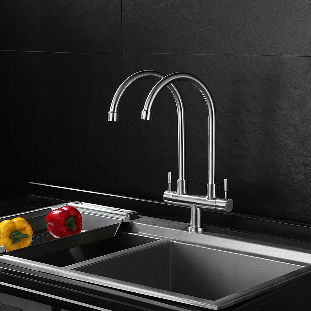 Stainless Steel 304 2 Handles Swivel Drinking Water Purifier Kitchen Sink Faucet