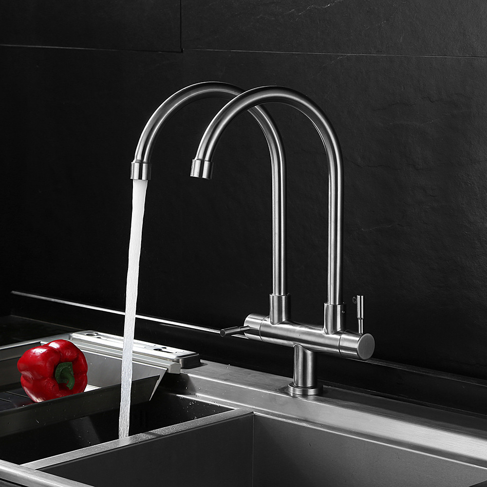 Stainless Steel 304 2 Handles Swivel Drinking Water Purifier Kitchen Sink Faucet