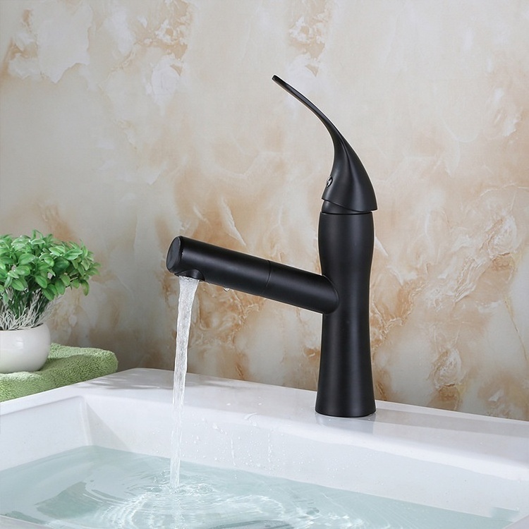 VEMUSE 304 stainless steel hot cold black rotating square basin single hole drawing ceramic basin bathroom faucet