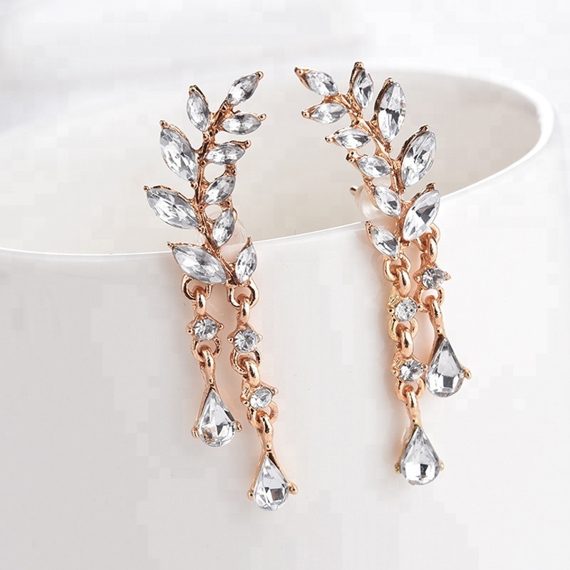 diamond leaf white stone hanging earrings women designs