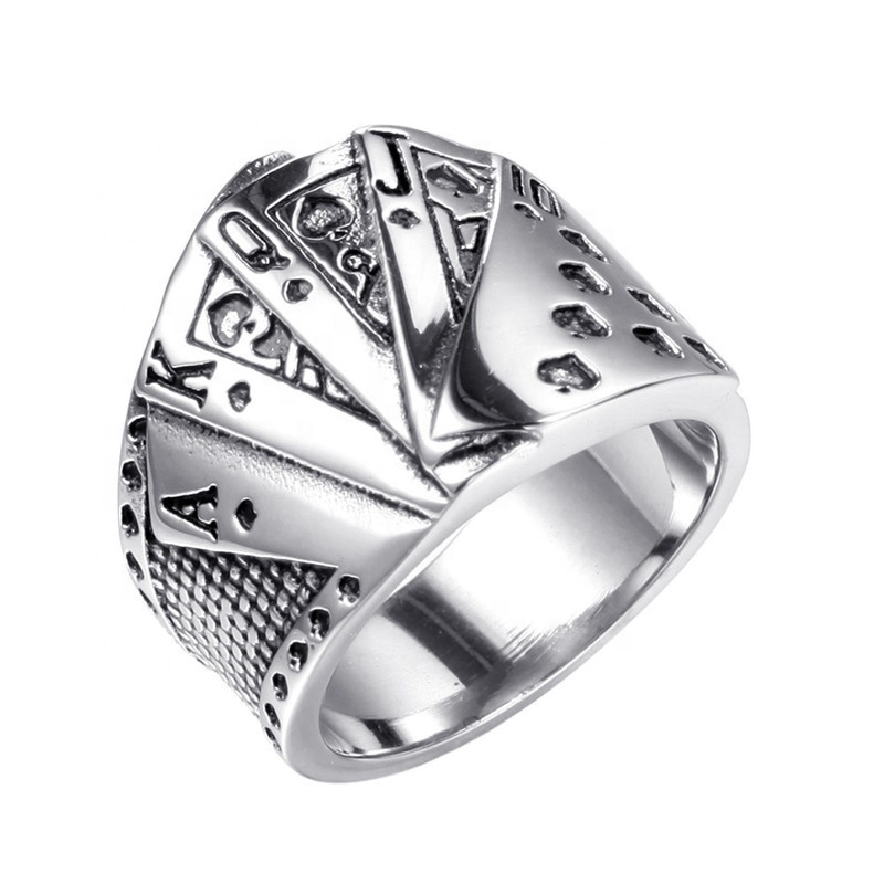 silver retro men personalized mix color titanium ring stainless steel playing card ring