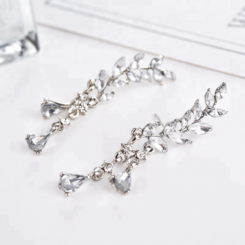 diamond leaf white stone hanging earrings women designs