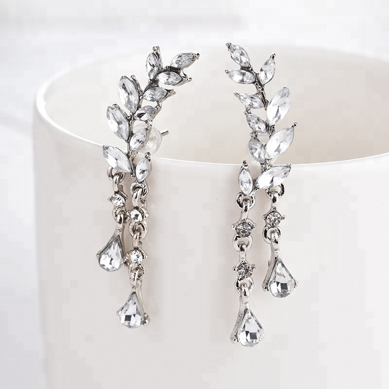 diamond leaf white stone hanging earrings women designs