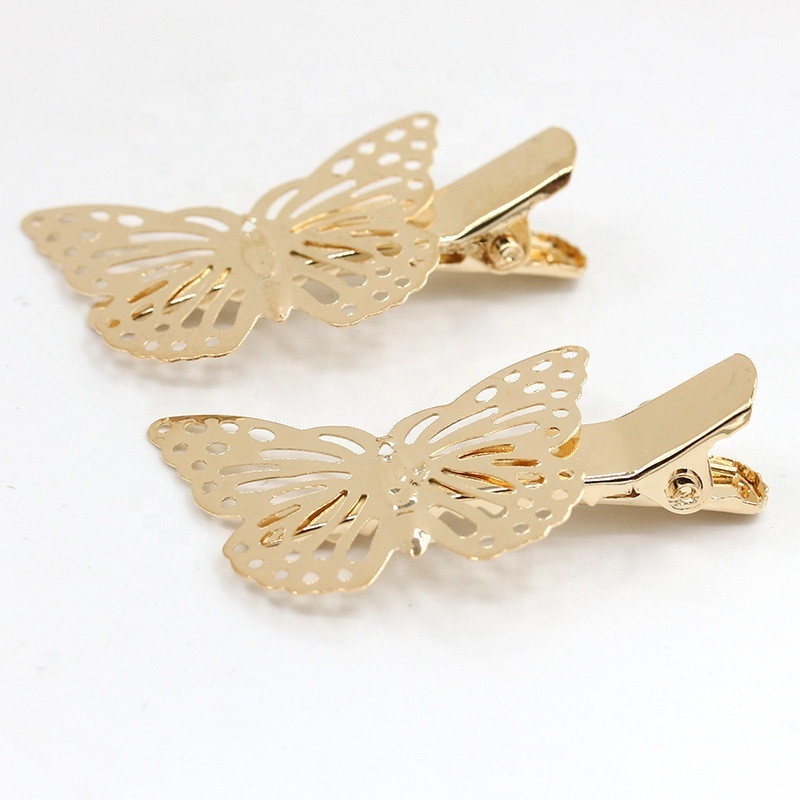 latest cheap cute antique hollow out gold metal hair clips girls butterfly bobby pins