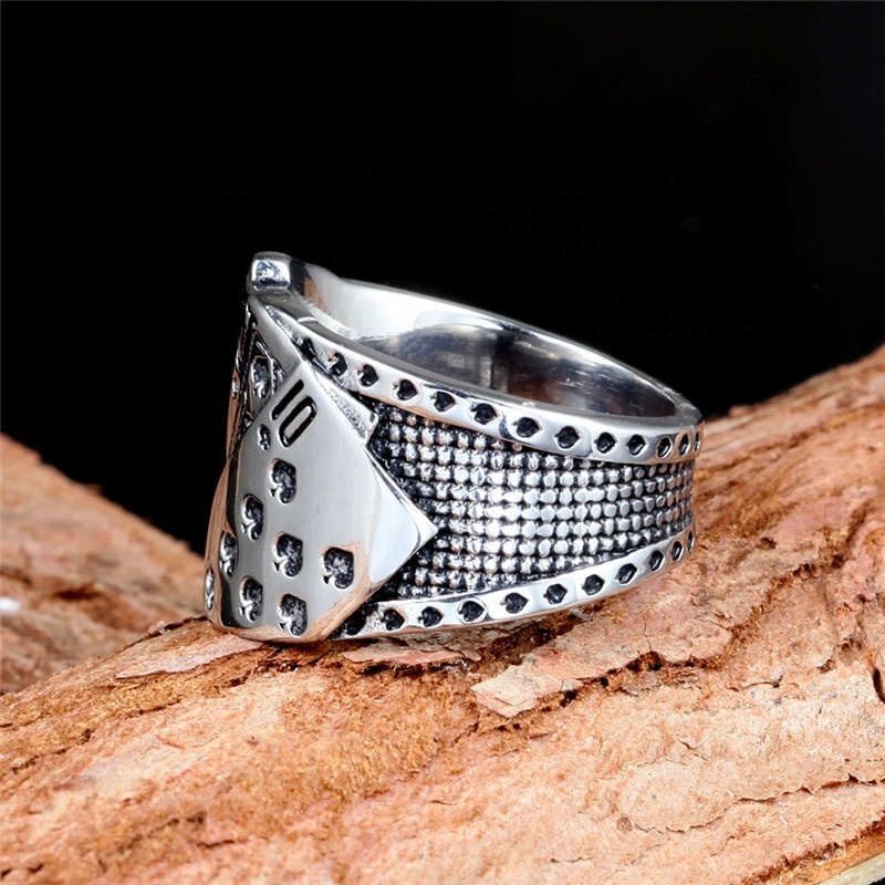 silver retro men personalized mix color titanium ring stainless steel playing card ring