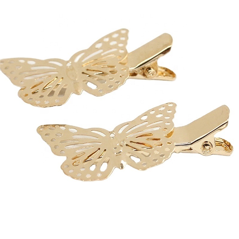 latest cheap cute antique hollow out gold metal hair clips girls butterfly bobby pins