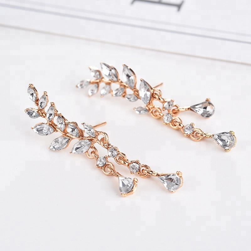 diamond leaf white stone hanging earrings women designs