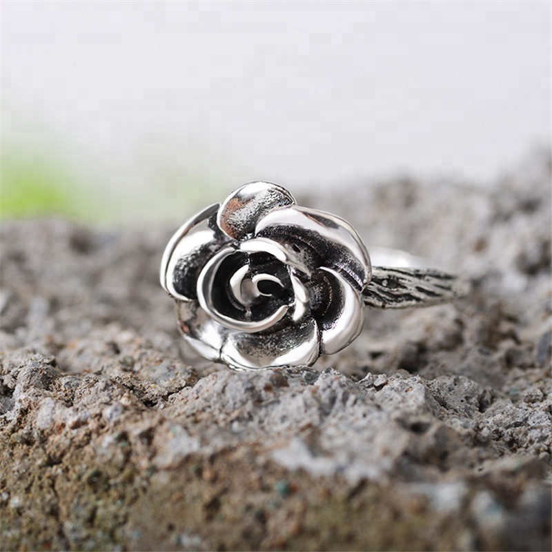 old vintage mexican silver engagement rose shaped ring