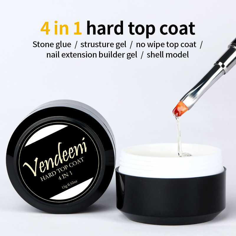 VENDEENI 4 in 1 Non-Wipe Hard Top Coat Build-up Extension Gel Nail Glue for Stone Gel Nails Polish Private Label