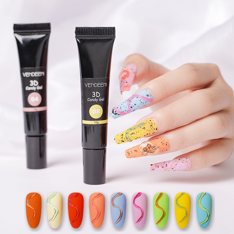 Vendeeni New Nail Art Design Gummy Glue Semipermanent Nail Polish Gel 9 Colors Candy Gel Polish Nail Supplies For Professional