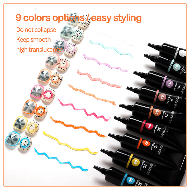 Vendeeni Nail Art Design Gummy Glue  Nail Polish Private Label DIY  Modeling Nail Gel 9 Colors 3D 5D Candy Gel Polish