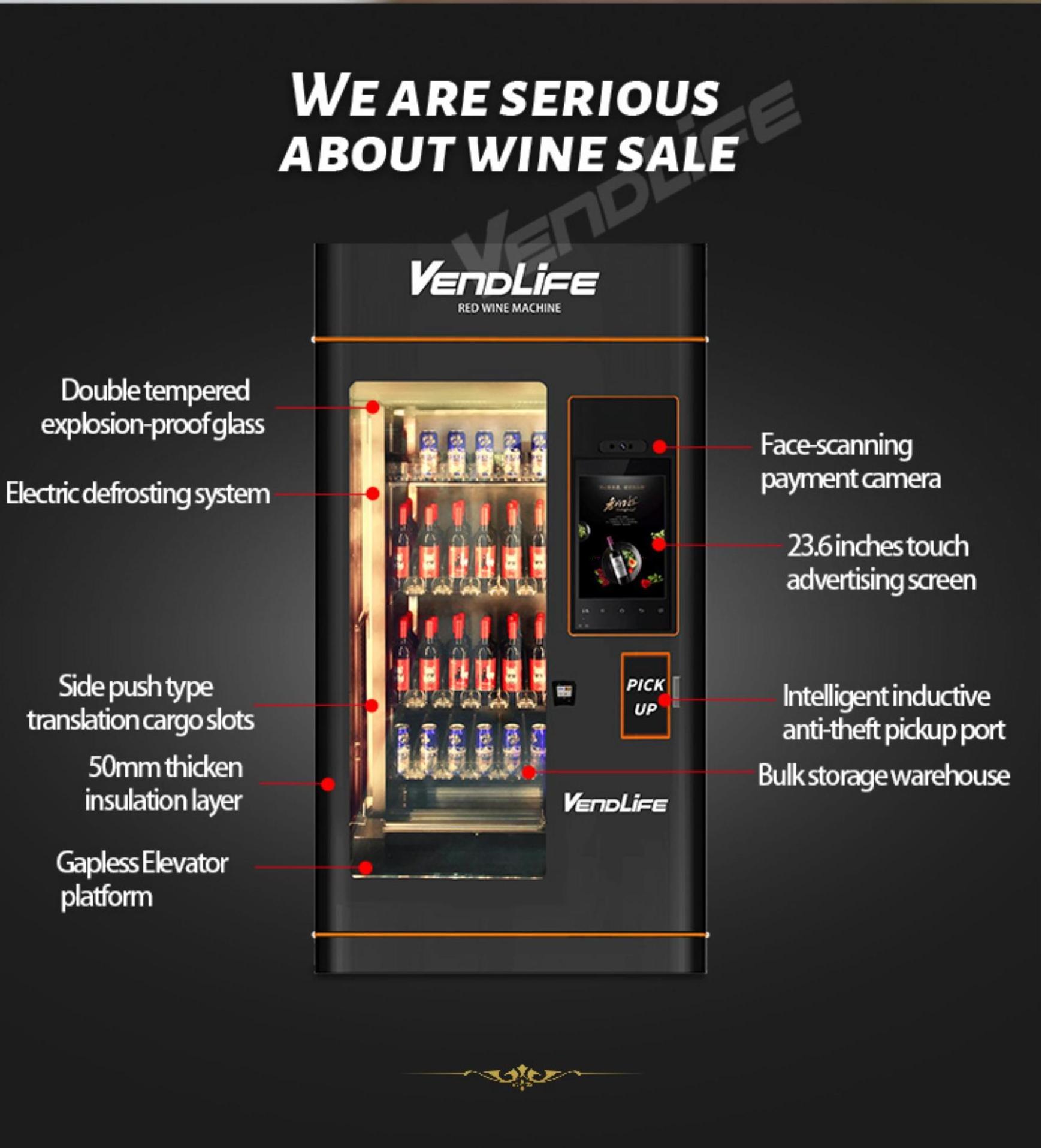 OEM/ODM age verification intelligent whiskey beer red wine elevator Vendlife vending machine in france