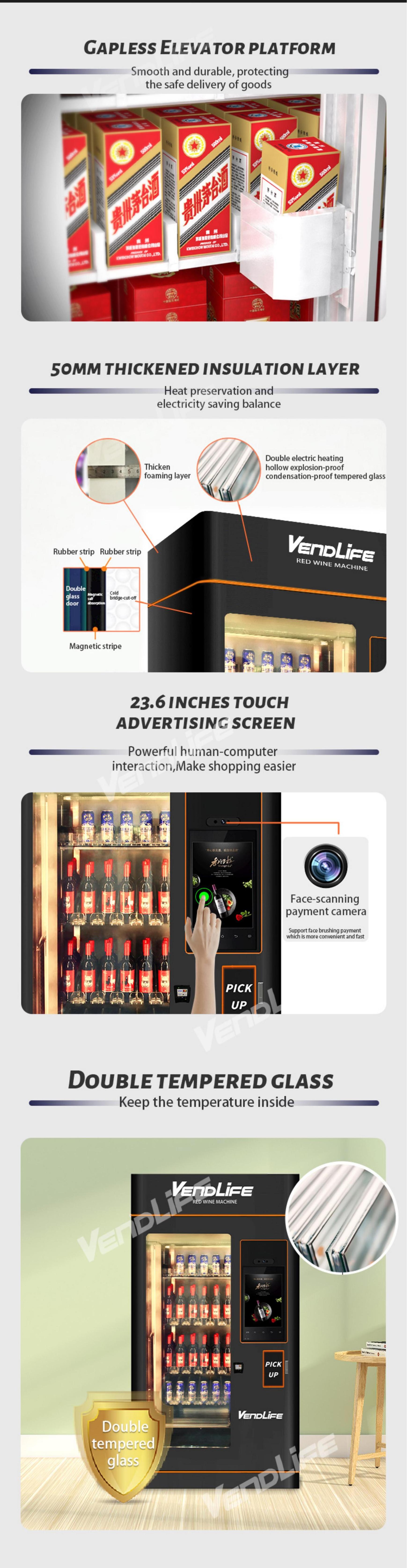 OEM/ODM age verification intelligent whiskey beer red wine elevator Vendlife vending machine in france