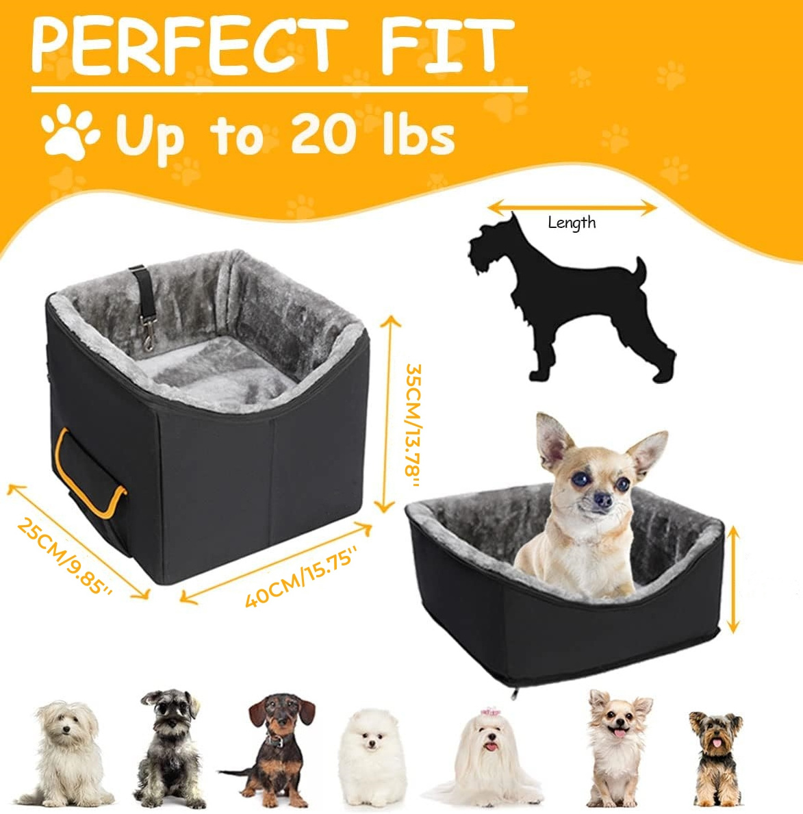 Upgraded Washable Elevated Dog Car Seat for Small Dogs Black Oxford Anti-Slip Sturdy Dog Booster Seats