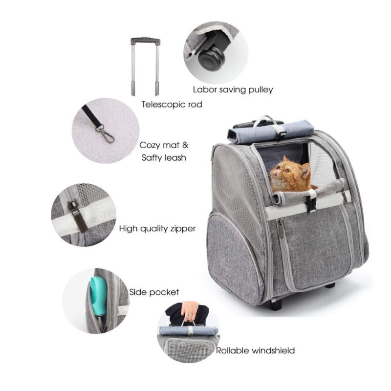 OEM Pet Rolling Carrier Backpack with Wheels Portable Pet Travel bag dog Cat Carrier Bag pet backpack Airline Approved