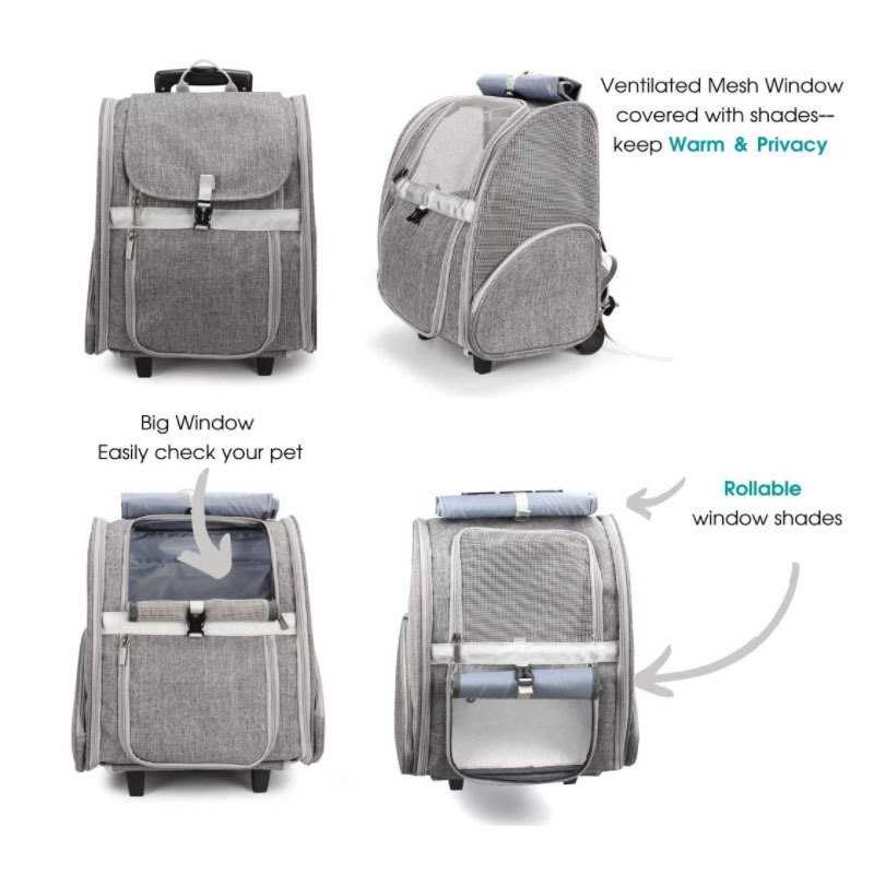 OEM Pet Rolling Carrier Backpack with Wheels Portable Pet Travel bag dog Cat Carrier Bag pet backpack Airline Approved