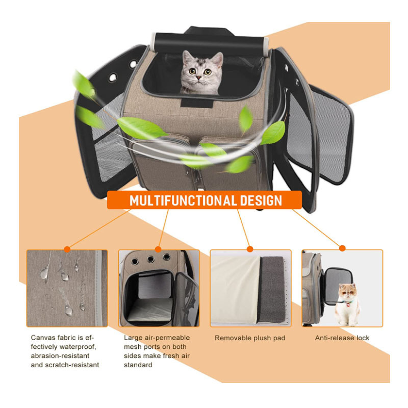 OEM Mesh Panels Collapsible Breathable Backpack Airline Approved Travel Pet Carrier Pet Rolling Carrier Backpack With Wheels