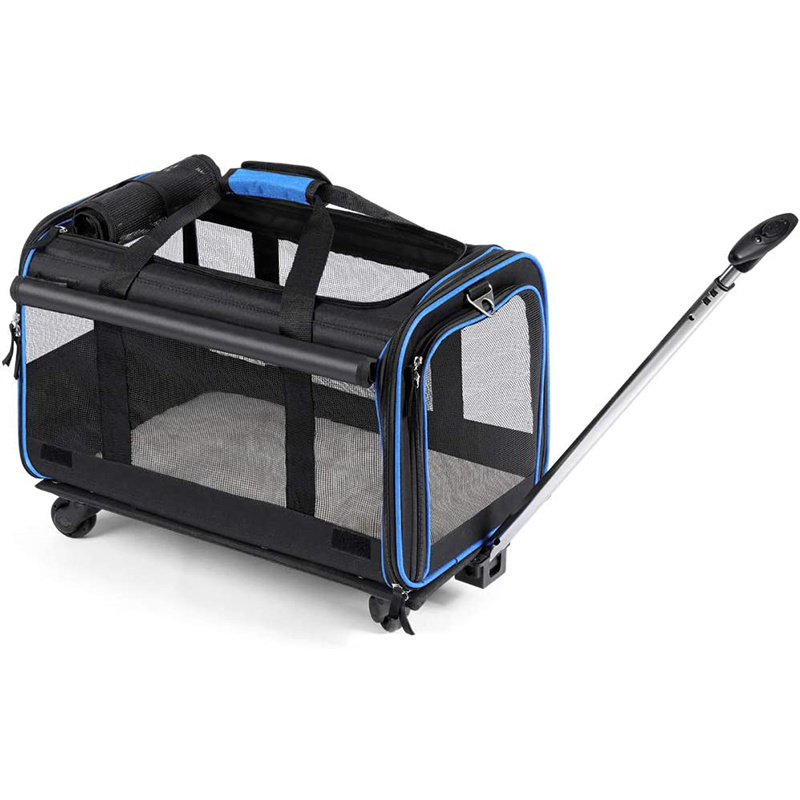 Travel Pet Carrier Bag Breathable Travel Wheels Stroller Rolling Trolley Cat Bag  Folding Dog Cat Pet Carrier