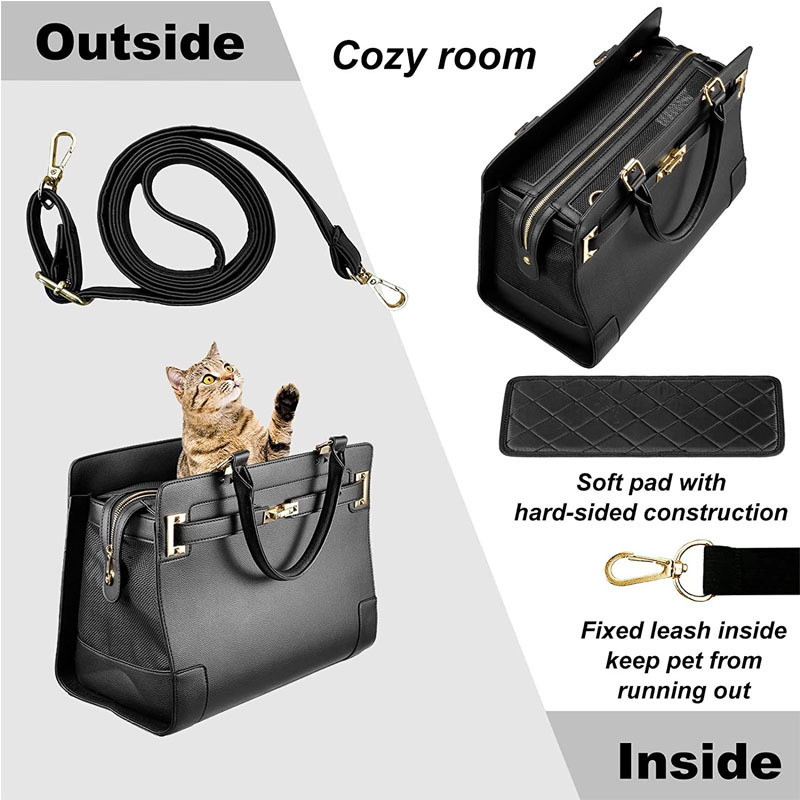 Customize PU Leather Pet Carrier Fashion Dog Purse Carrier For Small Dogs With Shoulder Strap For Travel