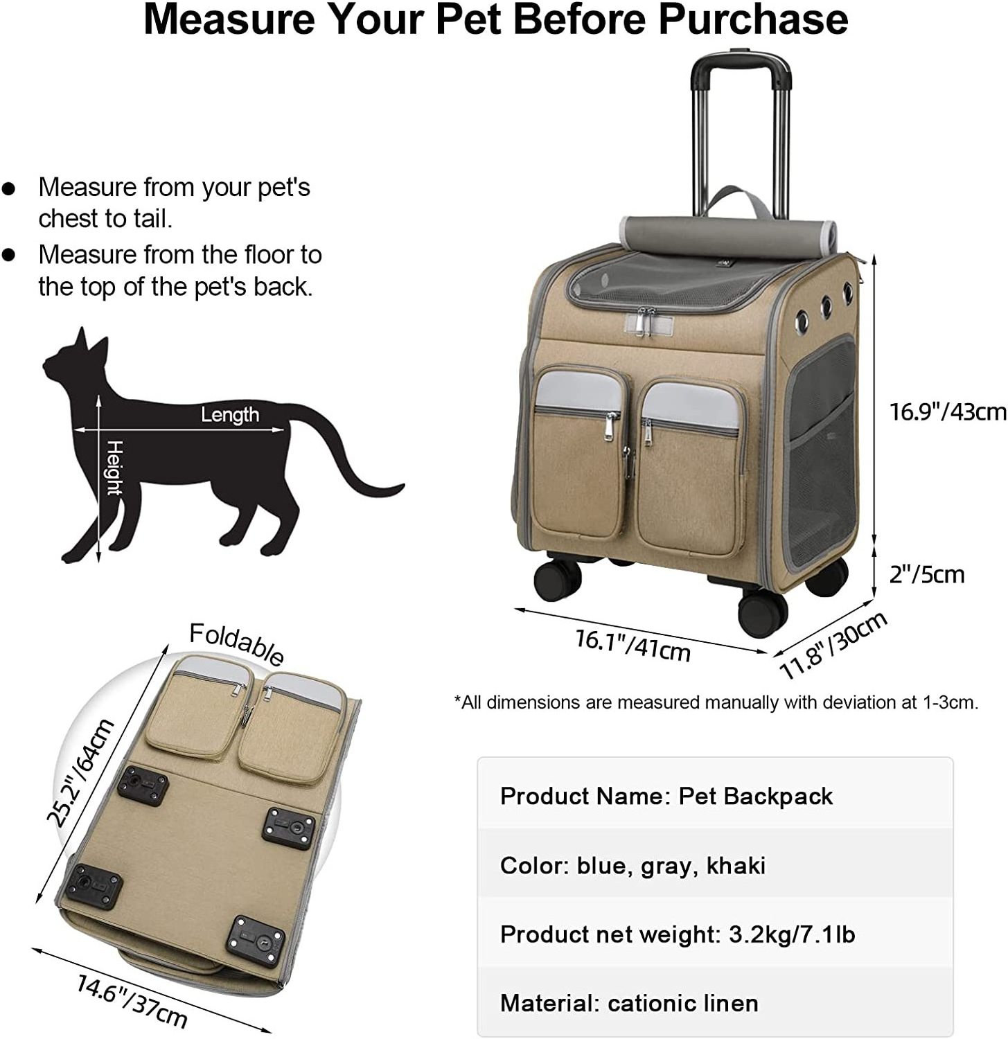 Airline Approve pet Rolling Backpack pet carrier backpack trolley pet carrier with wheels