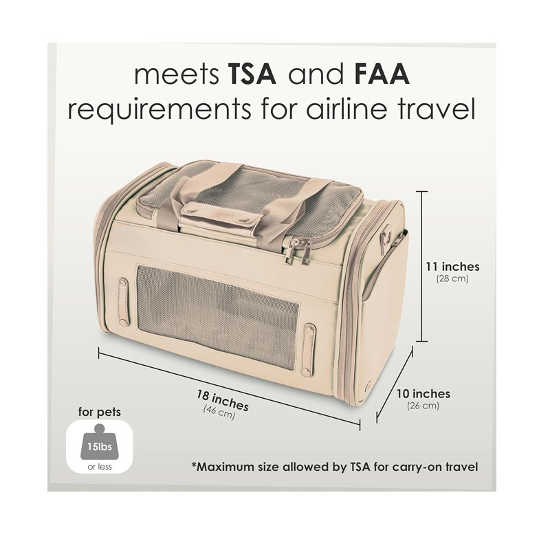 Custom TSA Airline Approved PU Leather Luxury Pet Carrier For Small Dogs And Cats