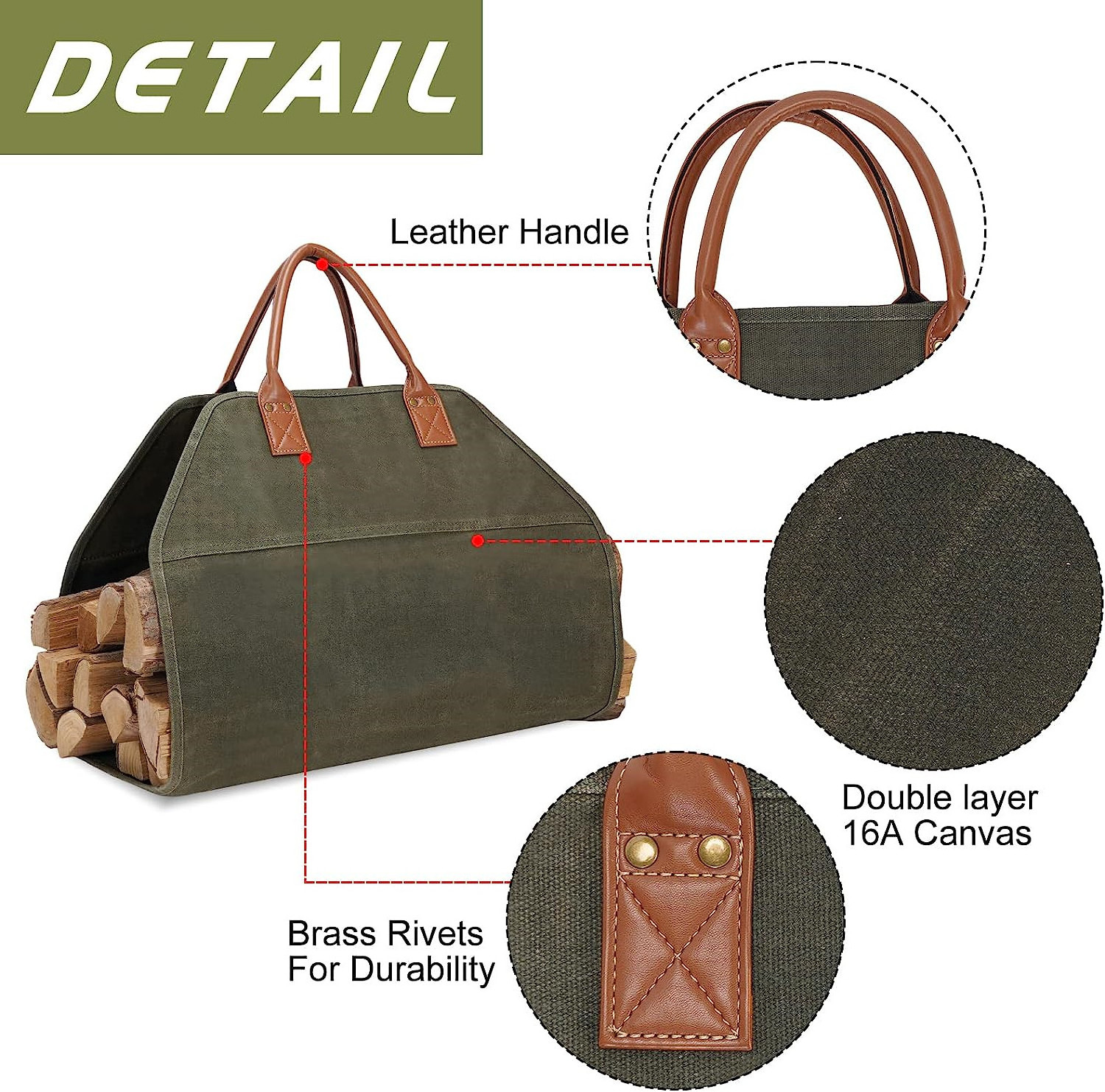 Felt Baskets Basket Storage Firewood Carrier Tote Factory OEM ODM Heavy Duty Canvas Firewood Wood Log Carrier Bag