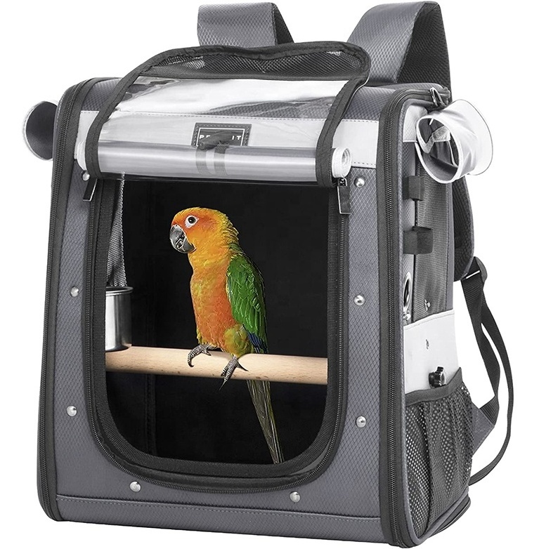 custom Bird Cage Breathable Carrier Backpack Foldable Lightweight Travel Multi Purpose PU Mesh Pet Parrot Bag