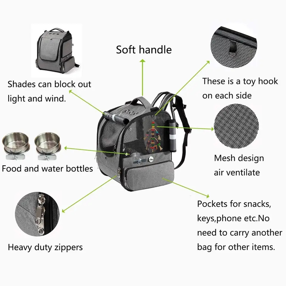 Airplane Approved Travel Pet Bird Bag Pet Cage Foldable Bird Parrot Carrier Backpack Travel Pet Bird Backpack