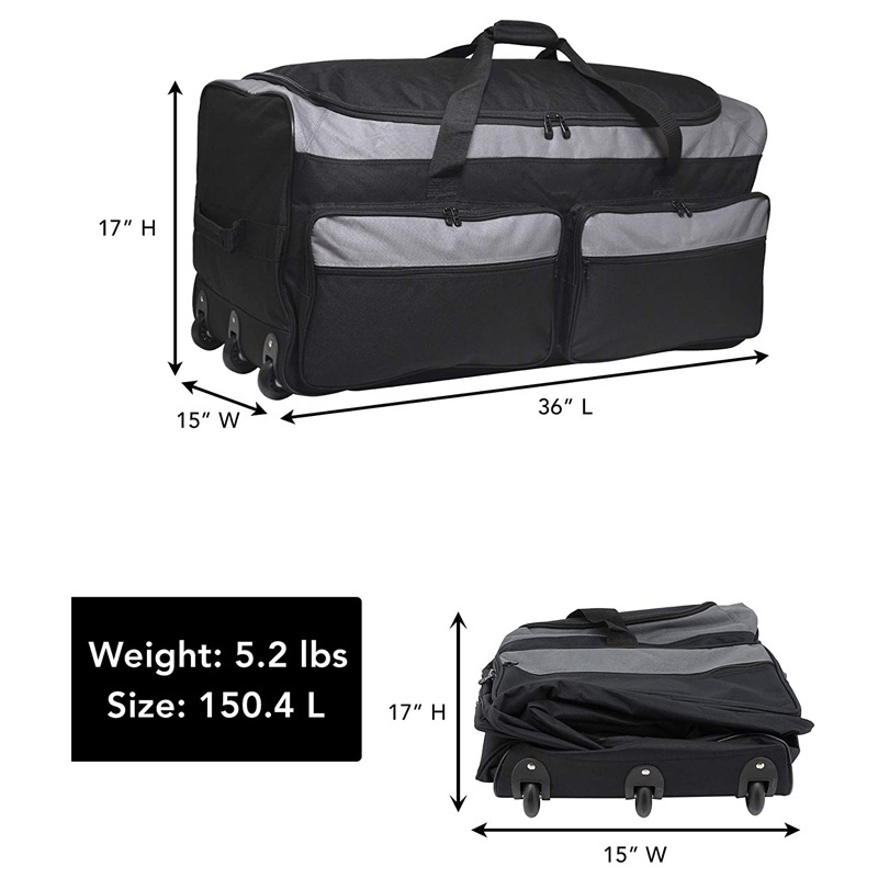 Rolling Larger Capacity Travel Bag 36-Inch 3-Wheel Rolling Locker Black Wheels Organizer Anti theft Travel Bag