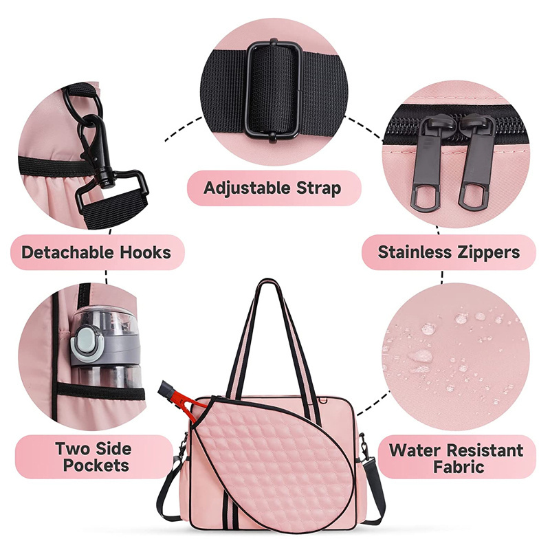 Removable Shoulder Strap Midsize Tennis Racket Large Tennis Tote Bag Water Resistant Women Ladies Tote Pickleball Bags